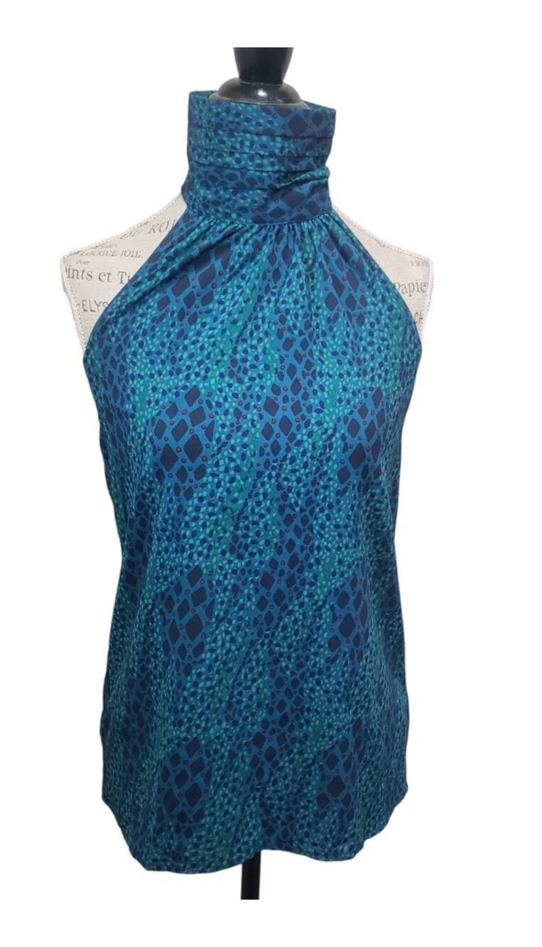 Tucker for Target Mosaic Turtle Neck Sleeveless Low Back Halter Blouse | Size XS